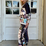 Satin Village Print Pant In black at ooh la la! in Grapevine TX 76051