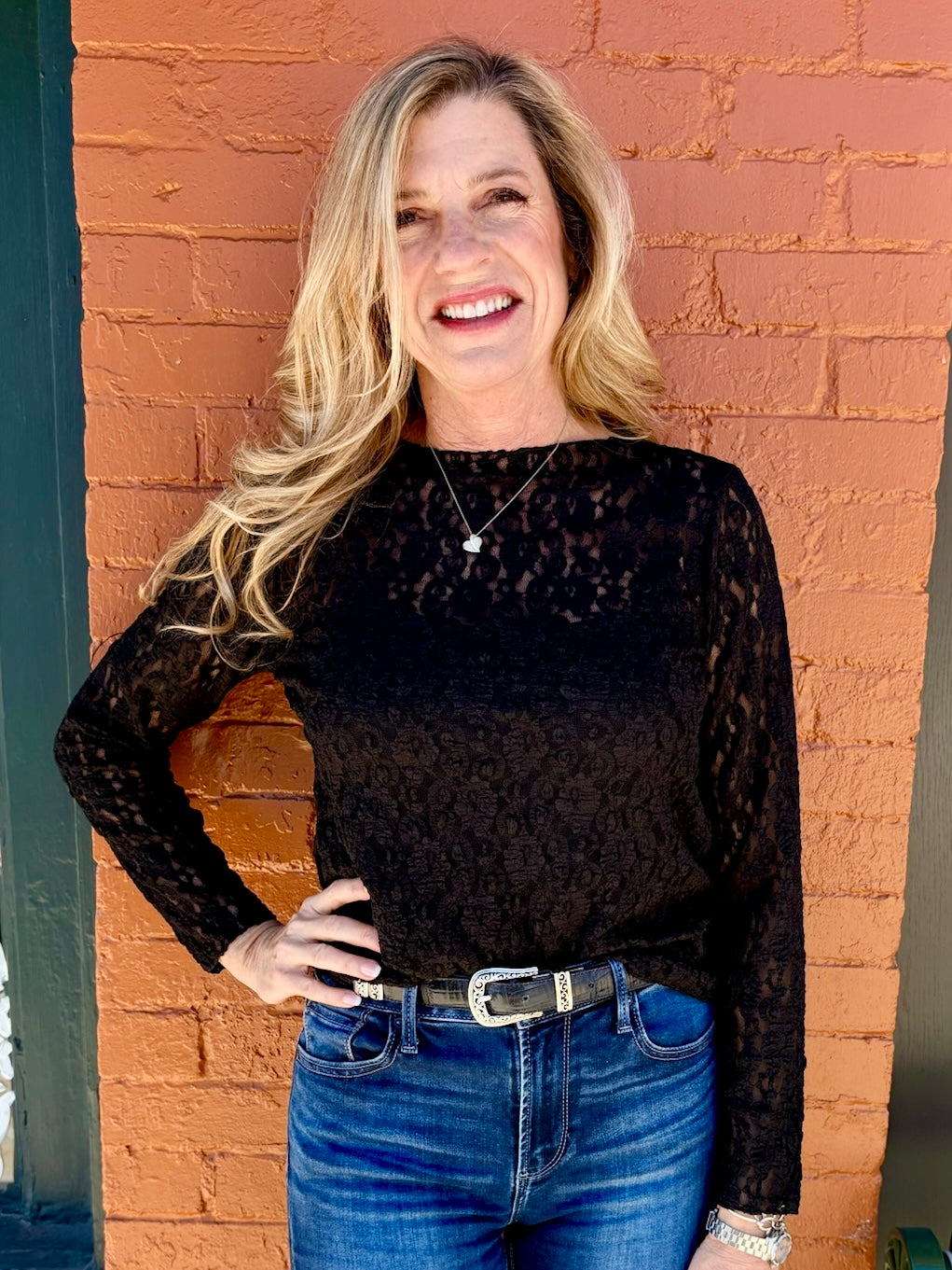 Long Sleeve Lace Top in black at ooh la la! in Grapevine TX 76051