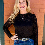 Long Sleeve Lace Top in black at ooh la la! in Grapevine TX 76051