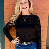 Long Sleeve Lace Top in black at ooh la la! in Grapevine TX 76051