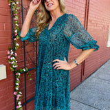 Western Floral Print 3/4 Sleeve Mesh Dress