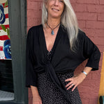 Made in Italy Tie Front Batwing Cardigan in black at ooh la la! in Grapevine TX 76051