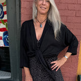 Made in Italy Tie Front Batwing Cardigan in black at ooh la la! in Grapevine TX 76051