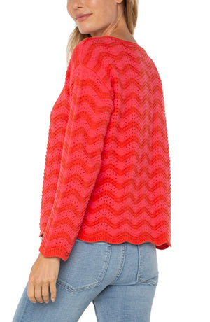 Liverpool Long Sleeve Boatneck Sweater in pink/red stripe at ooh la la! in Grapevine TX 76051