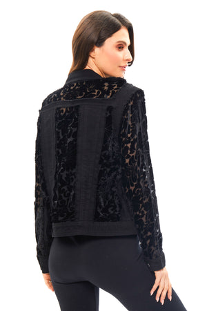 Adore Denim Black Velvet Burnout Jacket at ooh la la! in Grapevine TX 76051