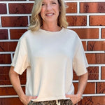 Soft Scuba Solid Crew Neck Tee In beige at ooh la la! in Grapevine TX 76051