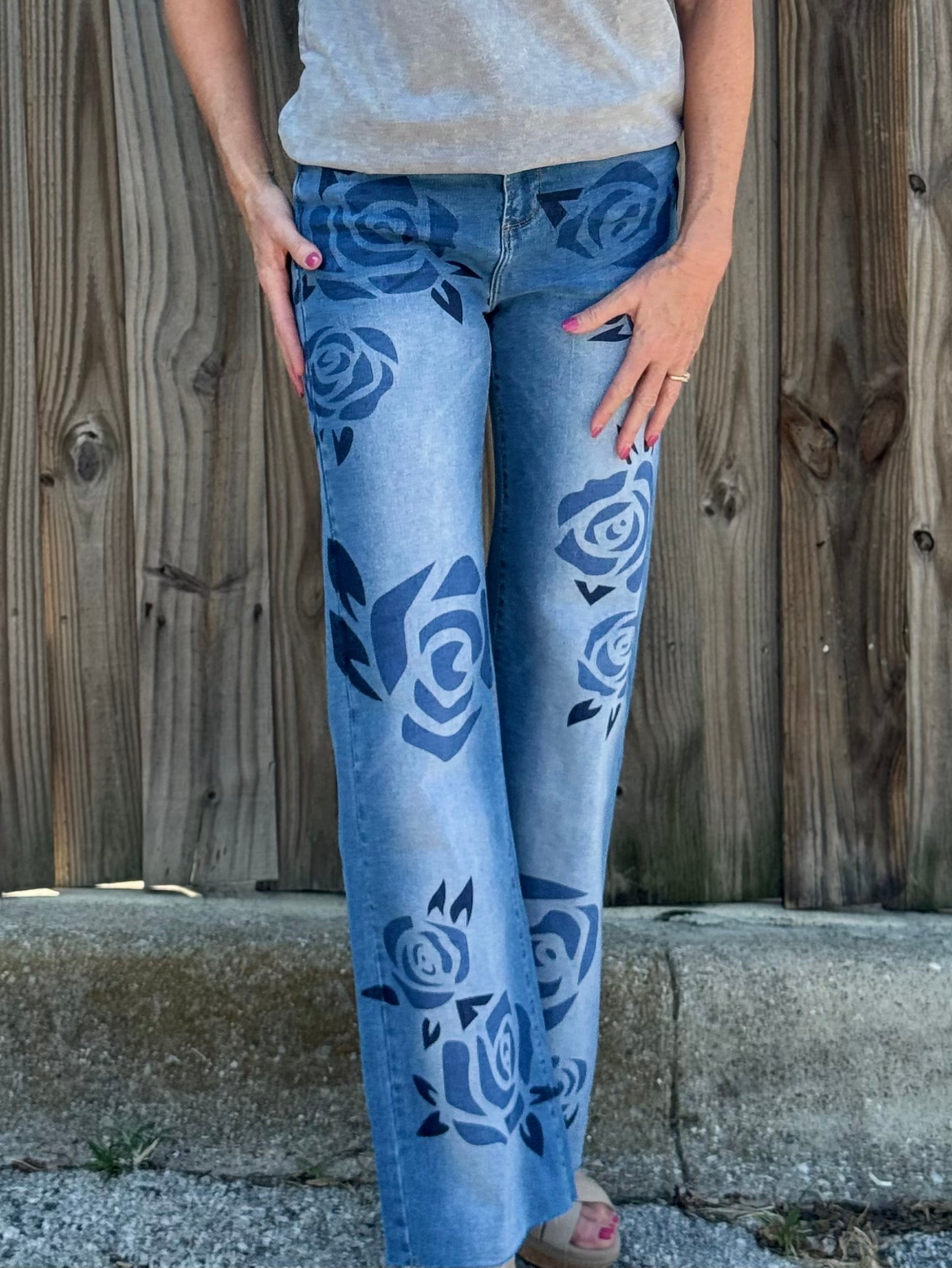 Rose Printed Straight Leg Jeans at ooh la la! in Grapevine TX 76051