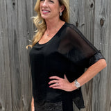 Short Sleeve Silk Sequin Trim Blouse
