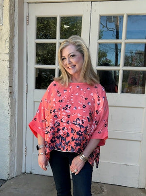 Blooming Flowers Wide Linen Top in Coral at ooh la la! in Grapevine TX 76051