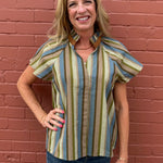 THML Short Sleeve Striped V Neck Top at Ooh La La! in Grapevine TX 76051