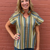 THML Short Sleeve Striped V Neck Top at Ooh La La! in Grapevine TX 76051