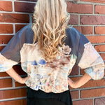 Santorini Print Sheer Bomber Jacket in black at ooh la la! in Grapevine TX 76051