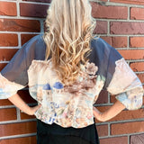 Santorini Print Sheer Bomber Jacket in black at ooh la la! in Grapevine TX 76051