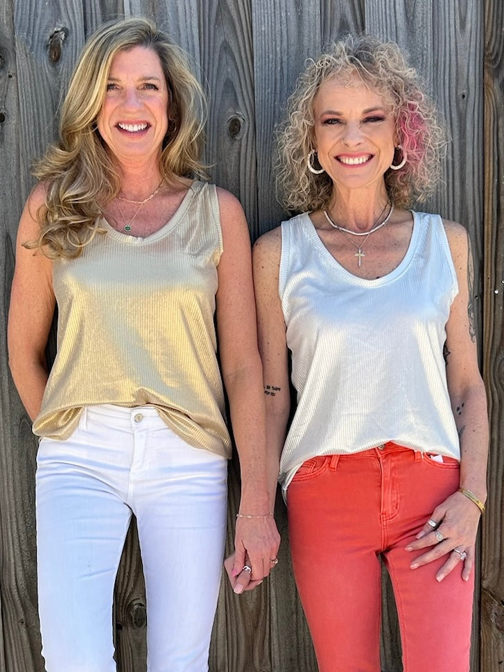 Ribbed Shimmer Tank Top in Gold or Silver at ooh la la! in Grapevine TX 76051