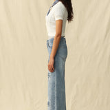 Bayeas High Rise Embroidered Embellished Wide Leg Jeans in light blue at ooh la la! in Grapevine TX 76051