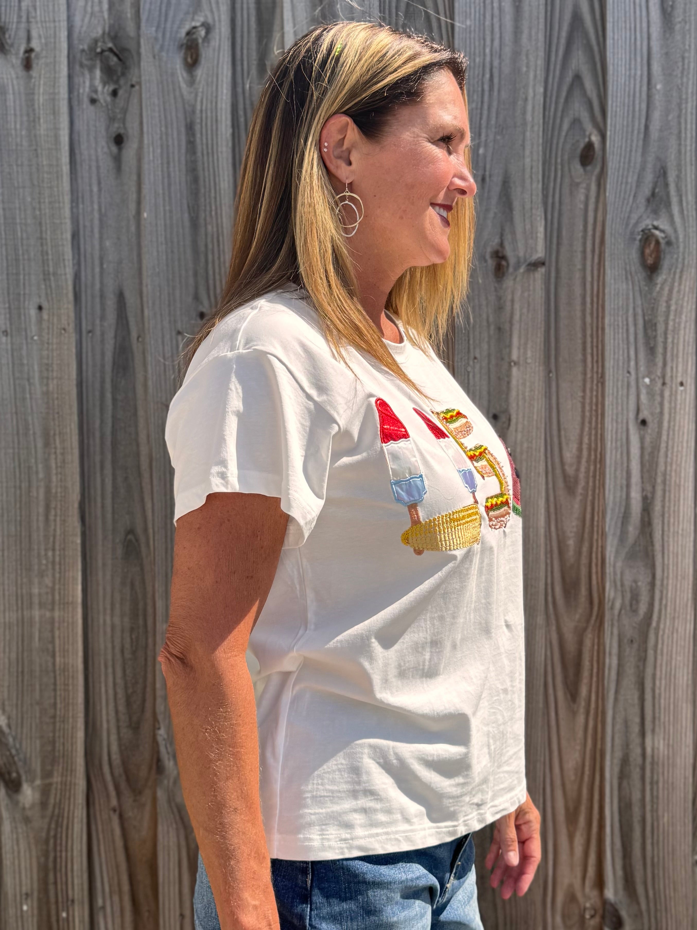 USA icon tee, patriotic shirt, Queen of Sparkles, women fashion, white t-shirt, American apparel at ooh la la! in Grapevine TX 76051