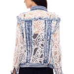 Adore Denim Jacket Inset with White Lace at ooh la la! in Grapevine TX 76051