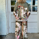 Satin Village Print Pant In Olive at ooh la la! in Grapevine TX 76051