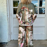 Satin Village Print Pant In Olive at ooh la la! in Grapevine TX 76051