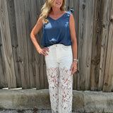 High Rise Wide Leg Lace Denim Jeans With Rhinestones - White at ooh la la! in Grapevine TX 76051
