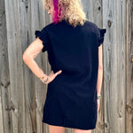 Molly Bracken Corduroy Ruffle Sleeve Shirt Dress in black at ooh la la! in Grapevine TX 76051