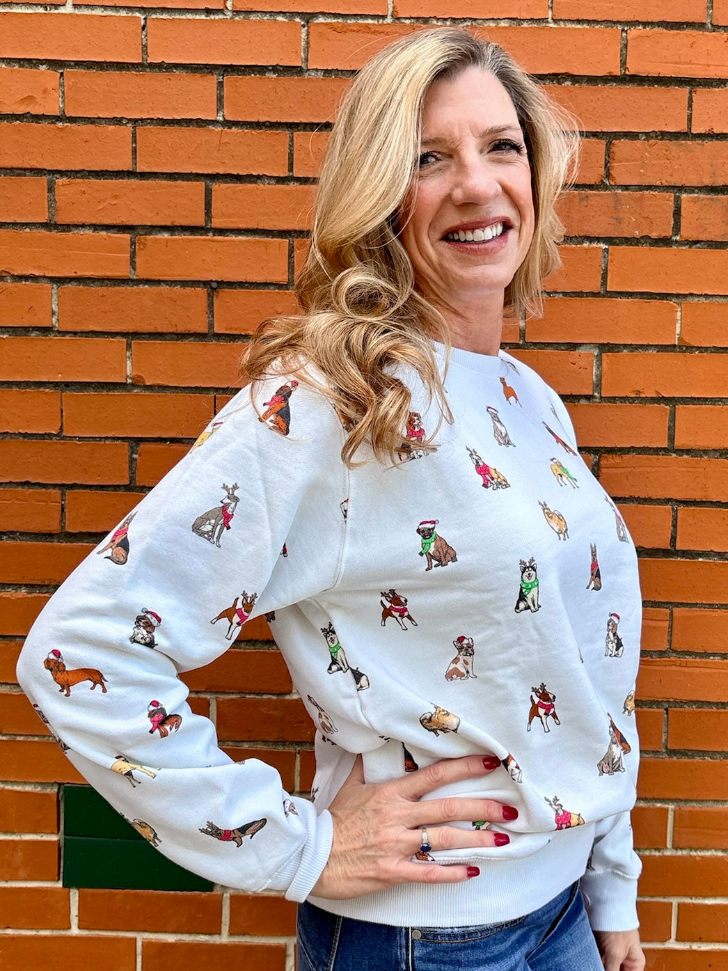Holiday Dogs on Repeat Sweatshirt at ooh la la! In Grapevine TX 76051