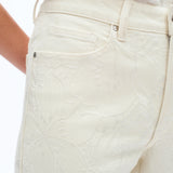 off white floral cutout jeans, embroidered straight leg pants, women's cream denim, high rise relaxed jeans, boho lace pants, luxury embroidered denim, off white floral trousers at ooh la la in Grapevine TX 76051