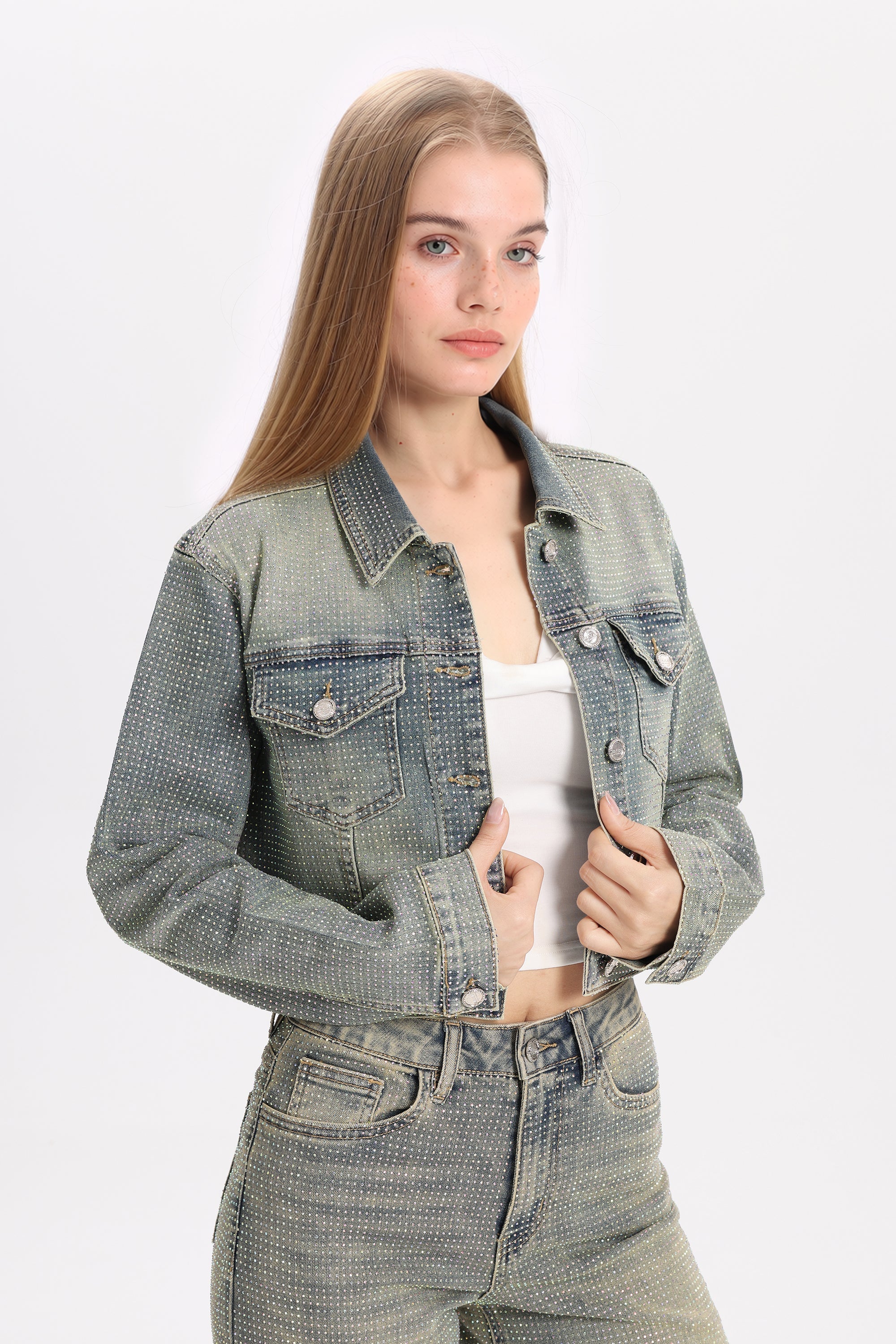 Bayeas Rhinestone Denim Jacket in newedge at ooh la la! in Grapevine TX 76051