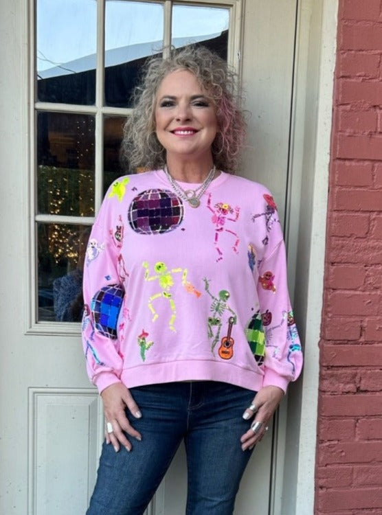 Queen of Sparkles Skeleton Disco Party Sweatshirt at ooh la la! in Grapevine TX 76051