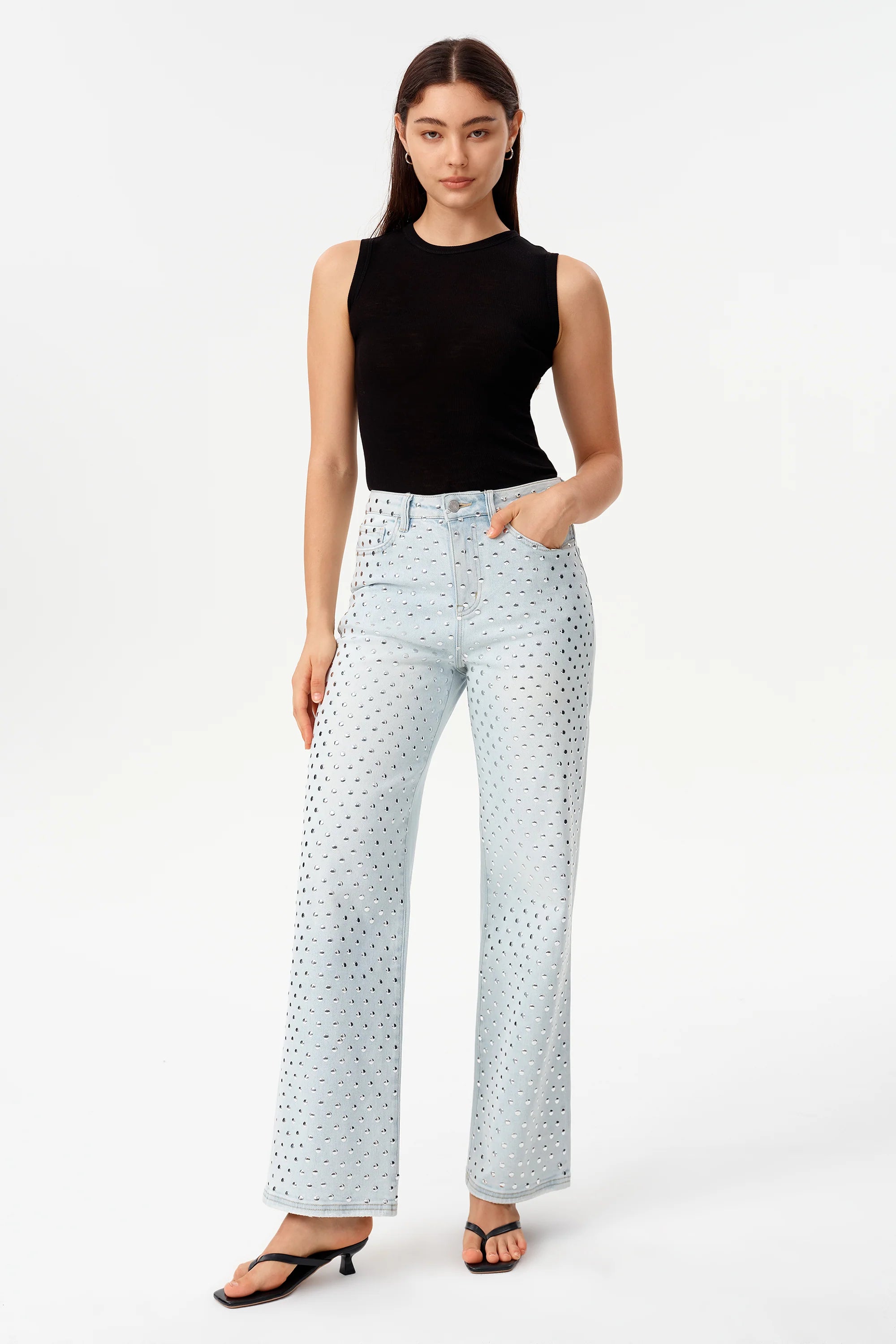 Valentine High Rise Straight Silver Stud Jeans at ooh la la! in Grapevine TX 76051