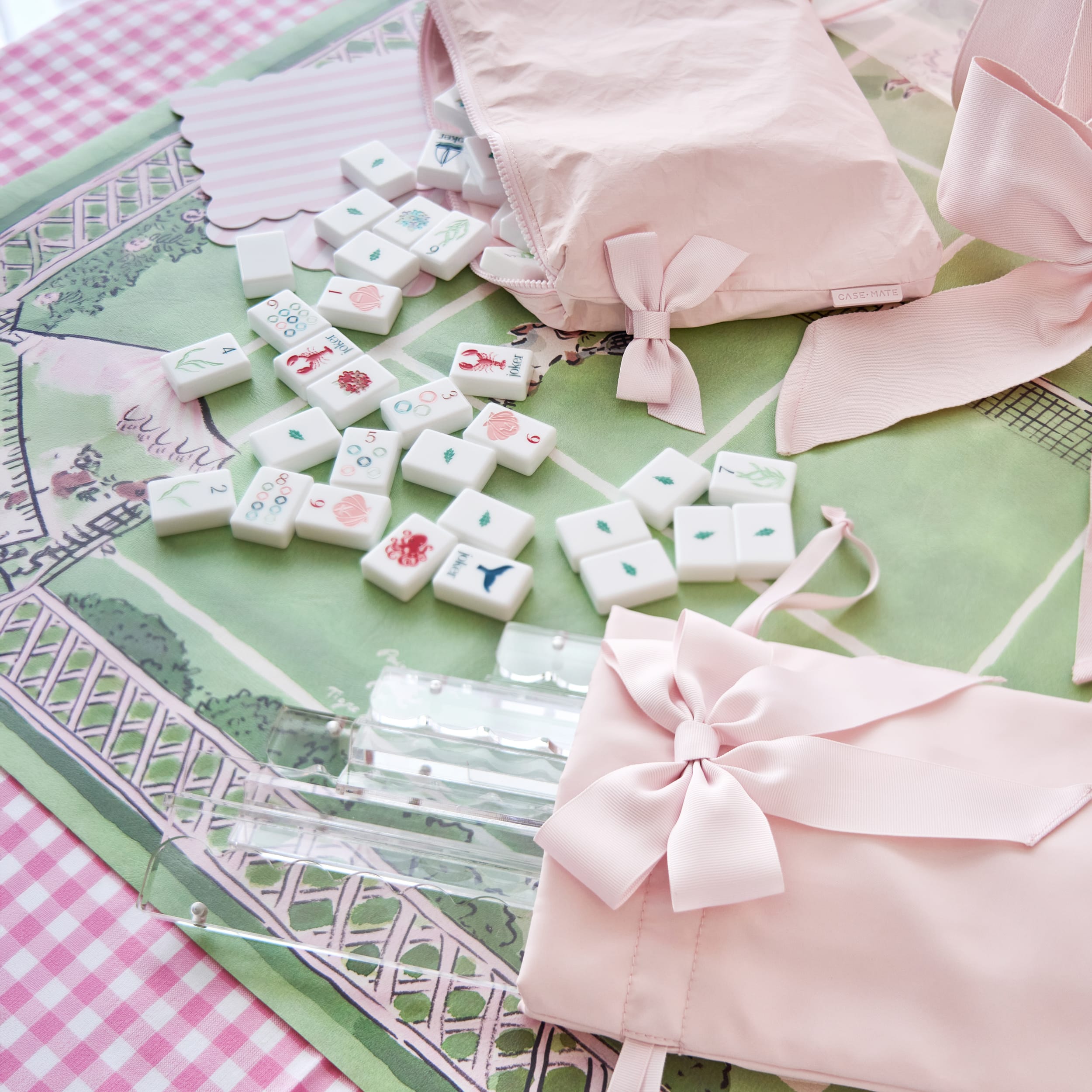Case-Mate Ballet Pink Bow Mahjong Jelly Tote Set with matching accessories at ooh la la! in Grapevine TX 76051