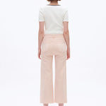 Pale dogwood jeans, high rise wide leg crop, raw hem denim, pink wide leg jeans, super stretch cropped jeans, women's spring denim, pastel wide leg pants, comfortable stretch jeans. at ooh la la! in Grapevine TX 76051