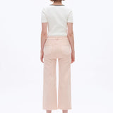 Pale dogwood jeans, high rise wide leg crop, raw hem denim, pink wide leg jeans, super stretch cropped jeans, women's spring denim, pastel wide leg pants, comfortable stretch jeans. at ooh la la! in Grapevine TX 76051