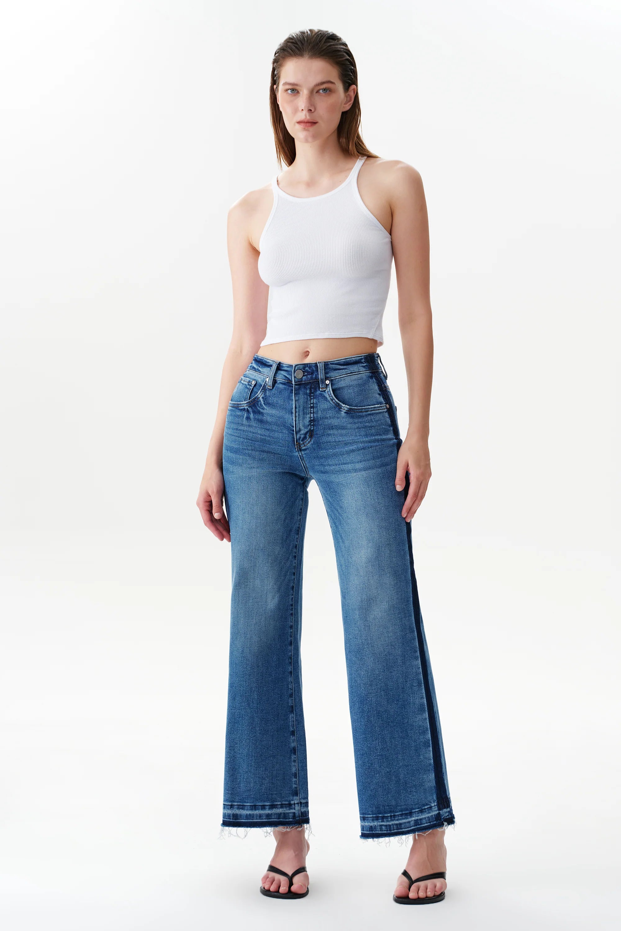 Mid Rise Wide Leg Jean with Dark Seam Detail at ooh la la! in Grapevine TX 76051