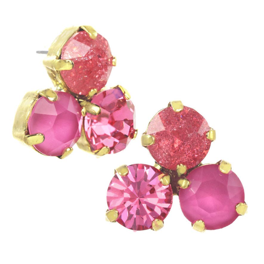 Pink TOVA jewelry, Ines ICE earrings, crystal stud earrings, gold cluster earrings, hypoallergenic jewelry, Canadian made earrings, party jewelry, vintage gold studs, iced crystal accessories. at ooh la la! in Grapevine TX 76051