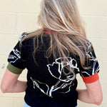 Color Blocked Band Floral Knit Top in black at ooh la la! in Grapevine TX 76051
