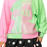 Wicked X Queen of Sparkles Green & Pink Colorblock Character Profile 'Wicked' Sweatshirt at ooh la la! in Grapevine TX 76051