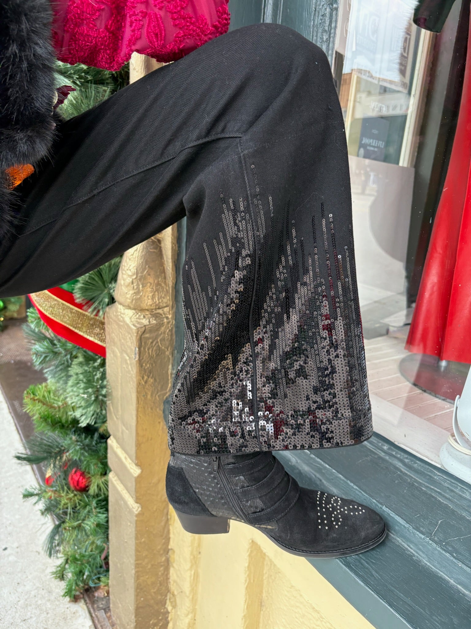 Mid Rise Sequin Wide Leg Jeans in black at ooh la la! in Grapevine TX 76051