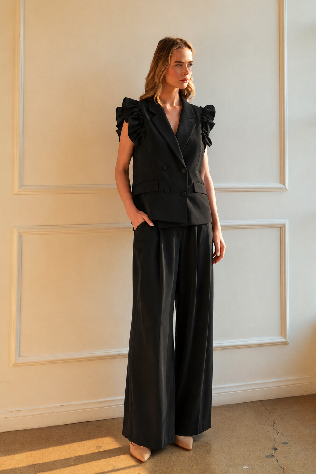 Joh Wessa Palazzo Woven Pant in black at ooh la la! in Grapevine TX 76051