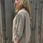 Linen Bomber Jacket in taupe at ooh la la! in Grapevine TX 76051