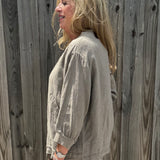 Linen Bomber Jacket in taupe at ooh la la! in Grapevine TX 76051