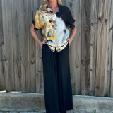 Made in Italy Satin Wide Leg Pants in Black at ooh la la! in Grapevine TX 76051