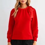 Joh Karl Knit Bow-Tie Shoulder Top in Red at ooh la la! in Grapevine TX 76051