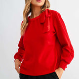 Joh Karl Knit Bow-Tie Shoulder Top in Red at ooh la la! in Grapevine TX 76051