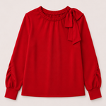 Joh Karl Knit Bow-Tie Shoulder Top in Red at ooh la la! in Grapevine TX 76051