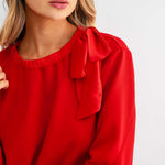 Joh Karl Knit Bow-Tie Shoulder Top in Red at ooh la la! in Grapevine TX 76051