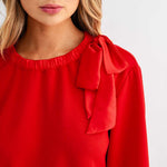 Joh Karl Knit Bow-Tie Shoulder Top in Red at ooh la la! in Grapevine TX 76051