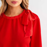 Joh Karl Knit Bow-Tie Shoulder Top in Red at ooh la la! in Grapevine TX 76051