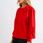 Joh Karl Knit Bow-Tie Shoulder Top in Red at ooh la la! in Grapevine TX 76051