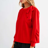 Joh Karl Knit Bow-Tie Shoulder Top in Red at ooh la la! in Grapevine TX 76051
